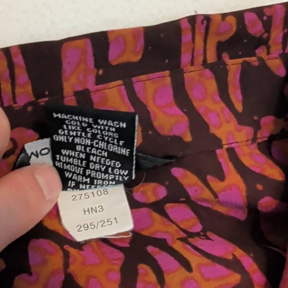 Moda International Semi Sheer Pink & Brown Button-Down Blouse Size Medium
